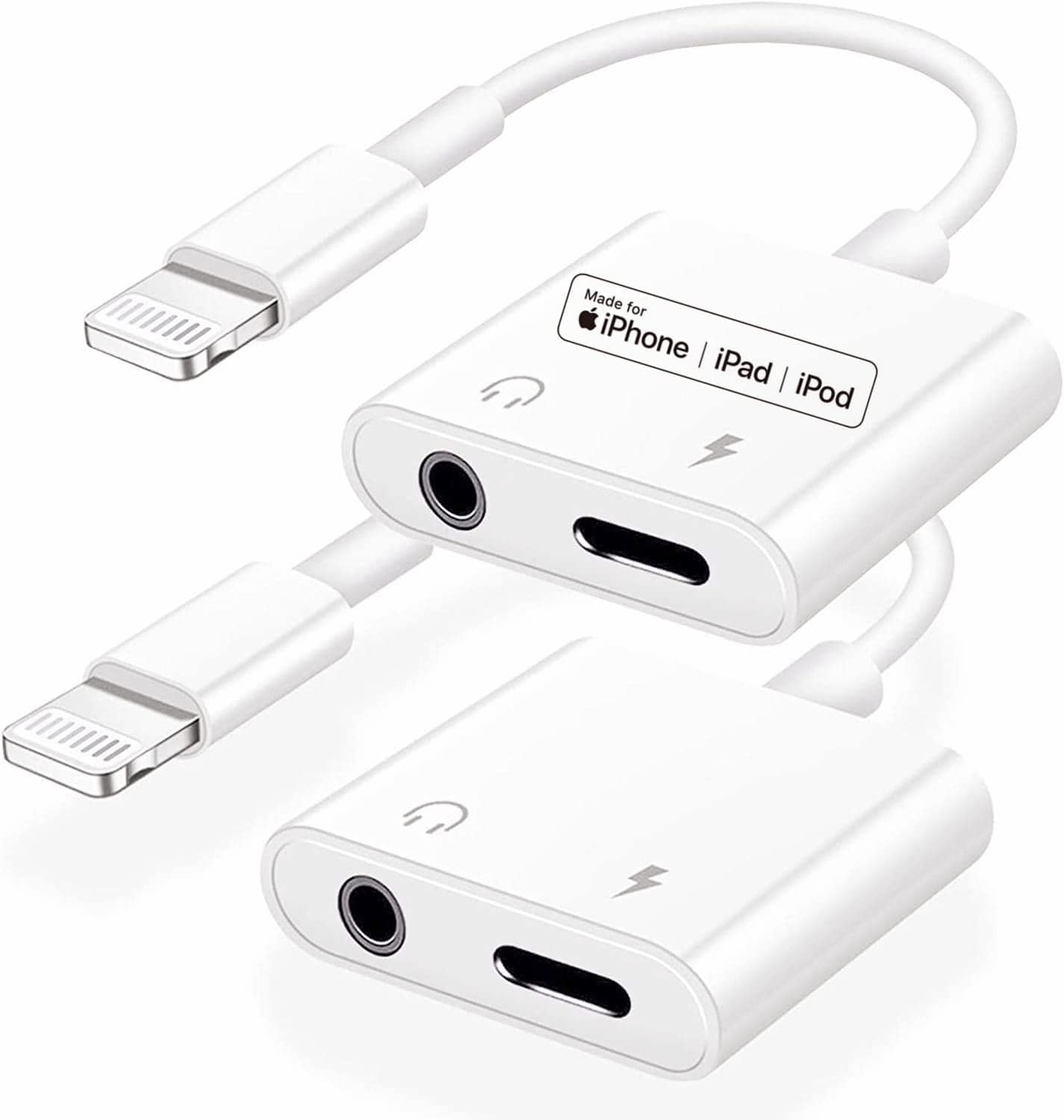 [Apple Mfi Certified] 2Pack Lightning To 3.5Mm Headphones Adapter Iphone Aux Adapter 2 In 1 Audio+Charge Compatible With Iphone Se/6/7/8//X/Xr/Xs/11/12/13/14/Ipad/Ipod Support All Ios Systems