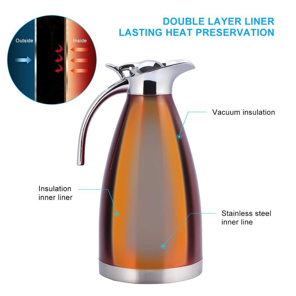 Vacuum Insulated Jug Thermal Carafe Stainless Steel Double Wall Insulation Pot For Coffee Juice Milk Tea Beverages Silver(1.5L/2