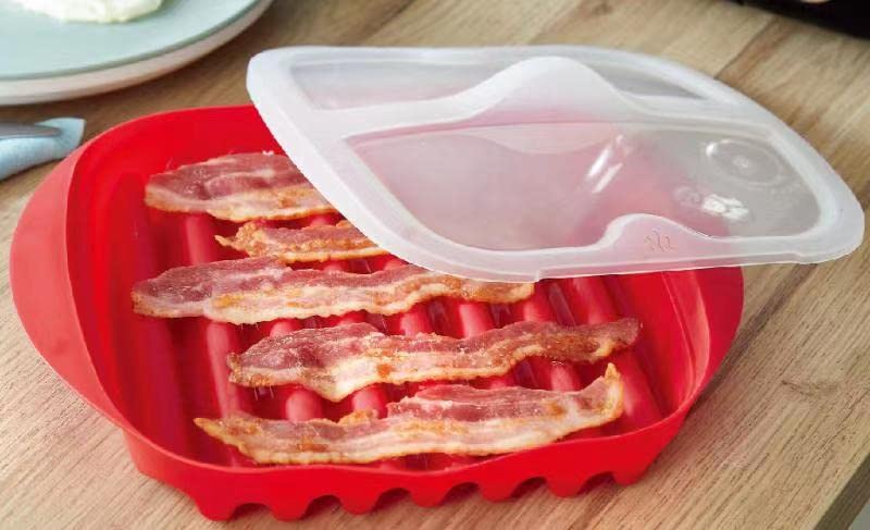 Microwave Bacon Tray With Splatter Lid, Safety, Quick And With No Mess, Microwave Bacon Cooker Make Crispy Bacon In Few Minutes(