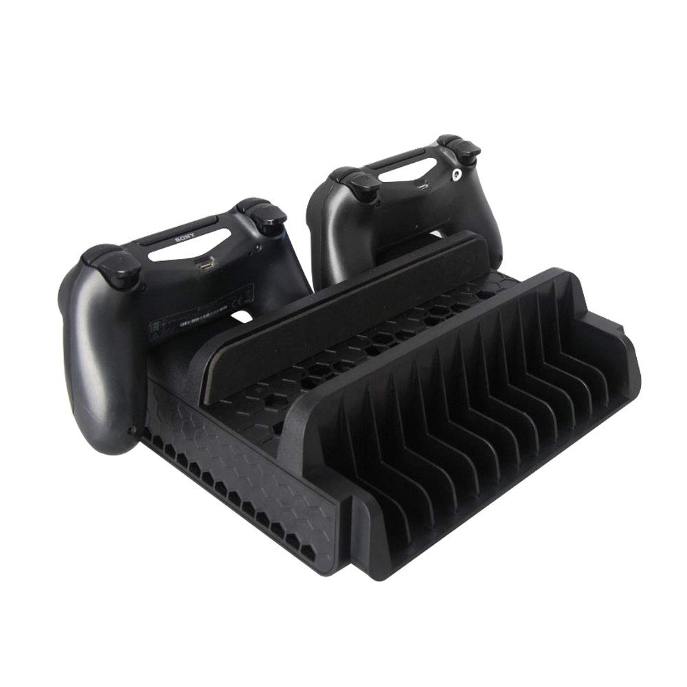 Deco Gear Vertical Dual Controller Charging Dock For Ps4/ Ps4 Slim/ Ps4 Pro With 2 High Speed Cooling Fans And Slot For 12 Games