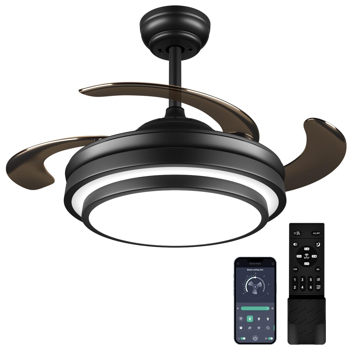 Lightimes Modern 36 X 20 Inches Black Reversible Ceiling Fan With Dimmable Led Light, 6 Speed, Remote Control, For Bedroom Live