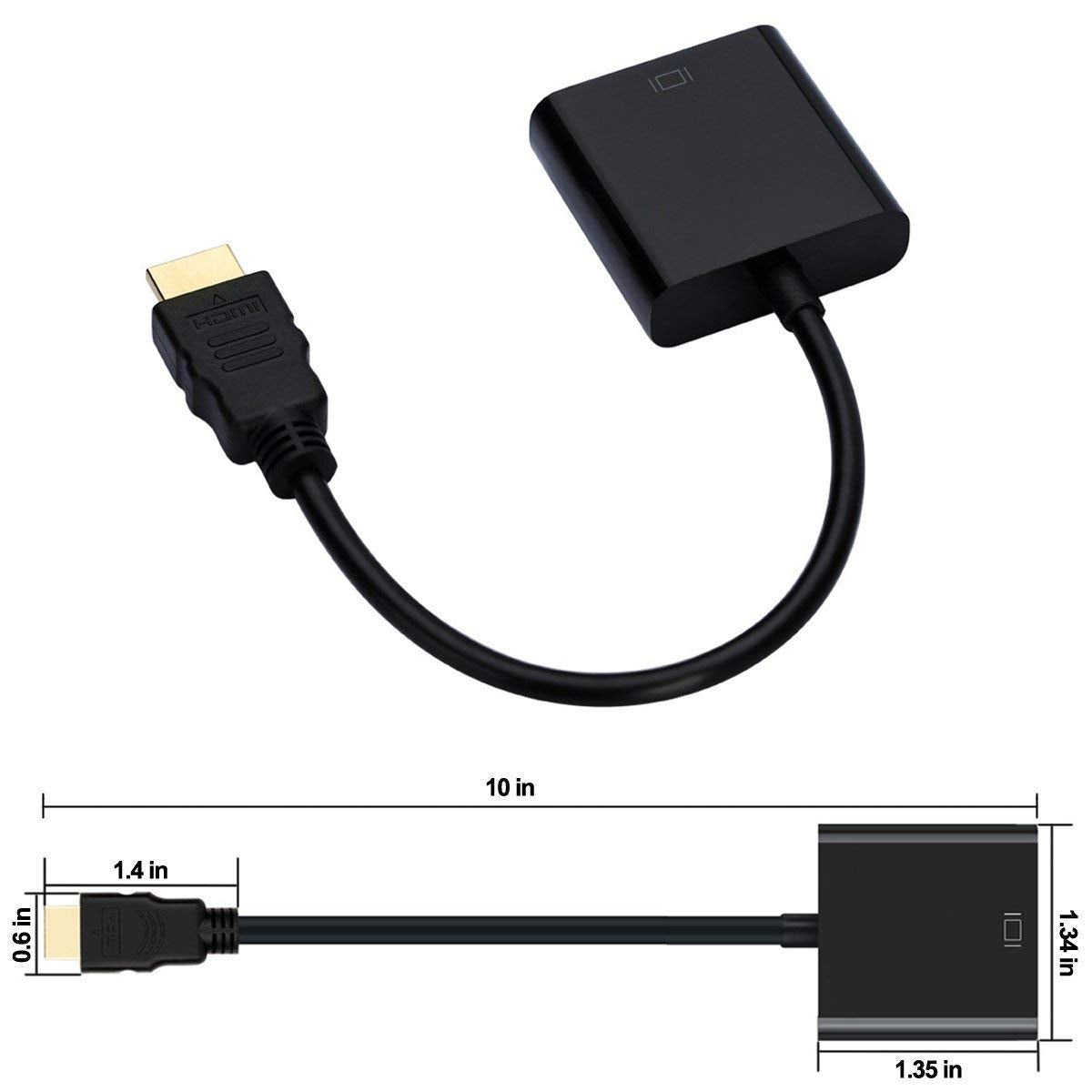 Hdmi To Vga, Gold-Plated Hdmi To Vga Adapter, Male To Female For Computer, Desktop, Laptop, Pc, Monitor, Projector, Hdtv, Chrome