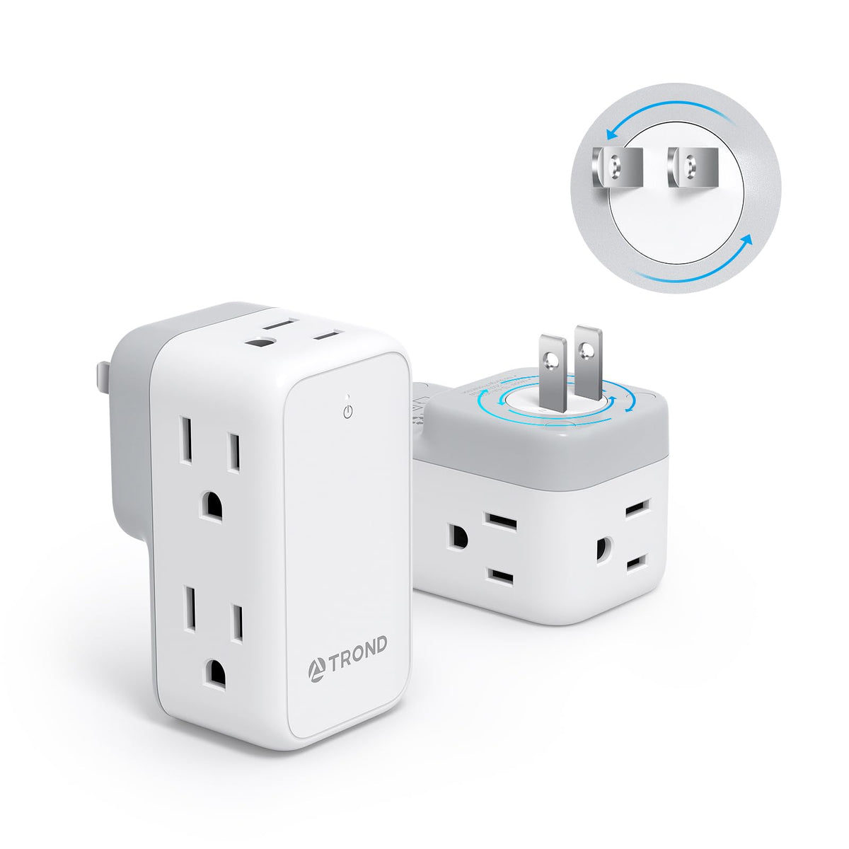 Trond 2 Prong Outlet Extender 2 Pack, 3 Prong Adapter With 360 Rotating Plug, Wall Outlet Splitter With 6 Ac Charger, Travel Pow