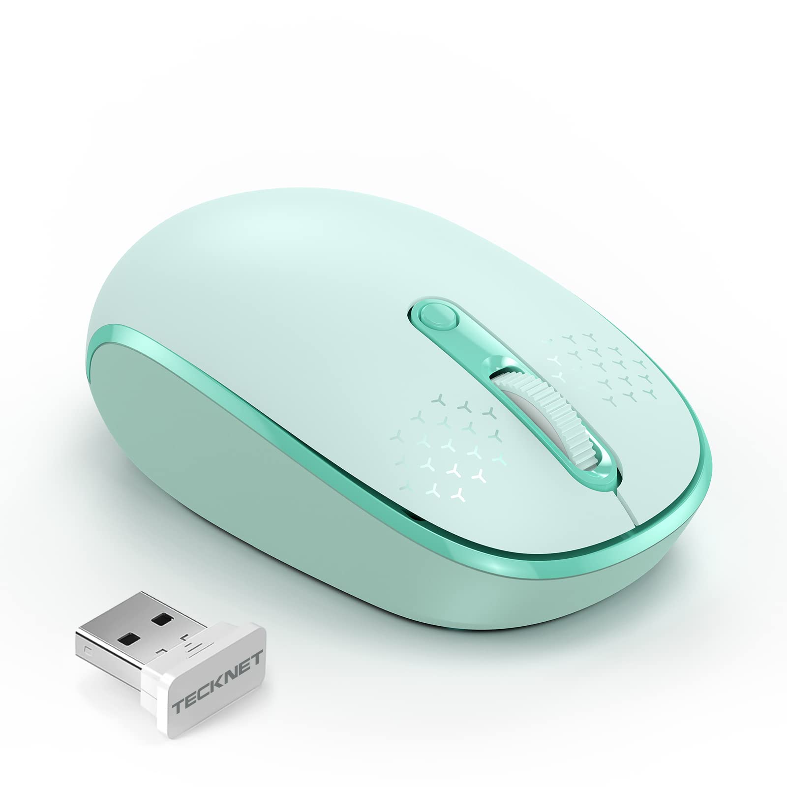 Tecknet Wireless Mouse For Laptop, 2.4G Quiet Computer Mouse With Usb Receiver, 4 Buttons Portable Cordless Mice For Chromebook, Laptop, Pc, Mac, 800/1200/1600 Dpi   Mint Green