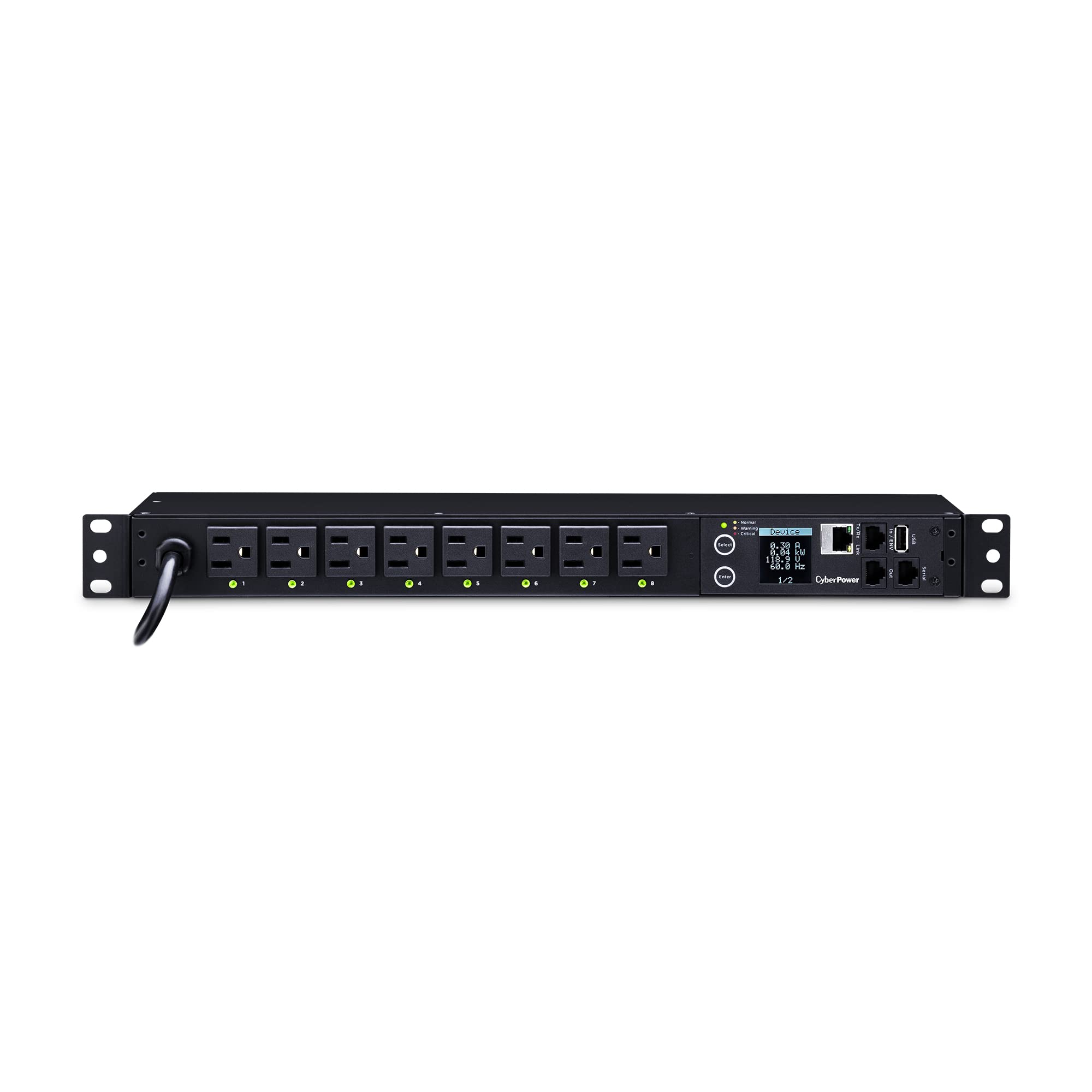 Cyberpower Pdu81001 Switched Metered By Outlet Pdu, 100 120V/15A, 8 Outlets, 1U Rackmount