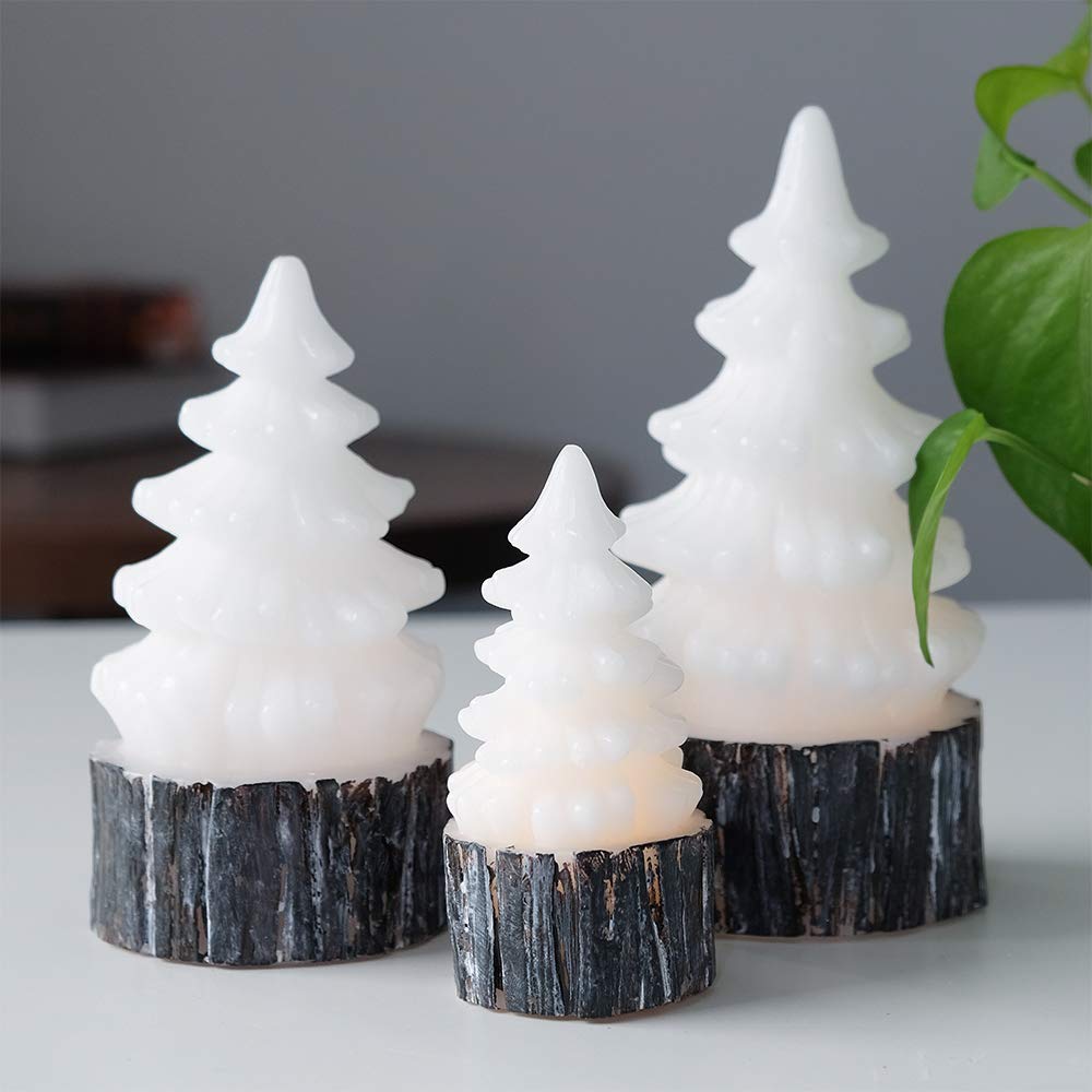 Eldnacele Christmas Flameless Flickering Candles With Timer   Battery Operated Tree Shaped White Led Electric Wax Candles   Warm