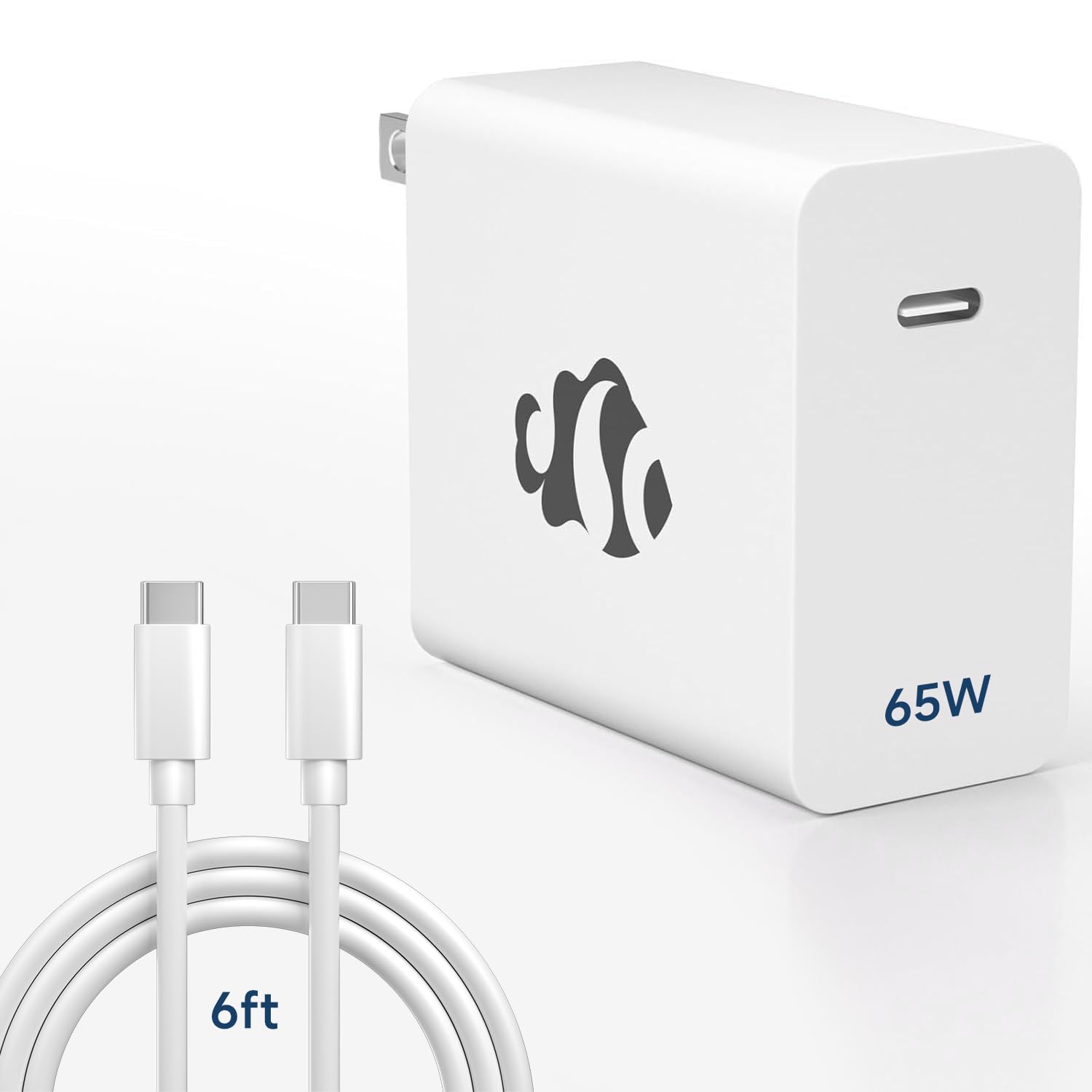65W GaN USB C Fast Charger, PD 3.0 Wall Adapter with 6.6ft Cable, Reliable Power Block for MacBook Pro/Air, iPhone16/15, iPad, 