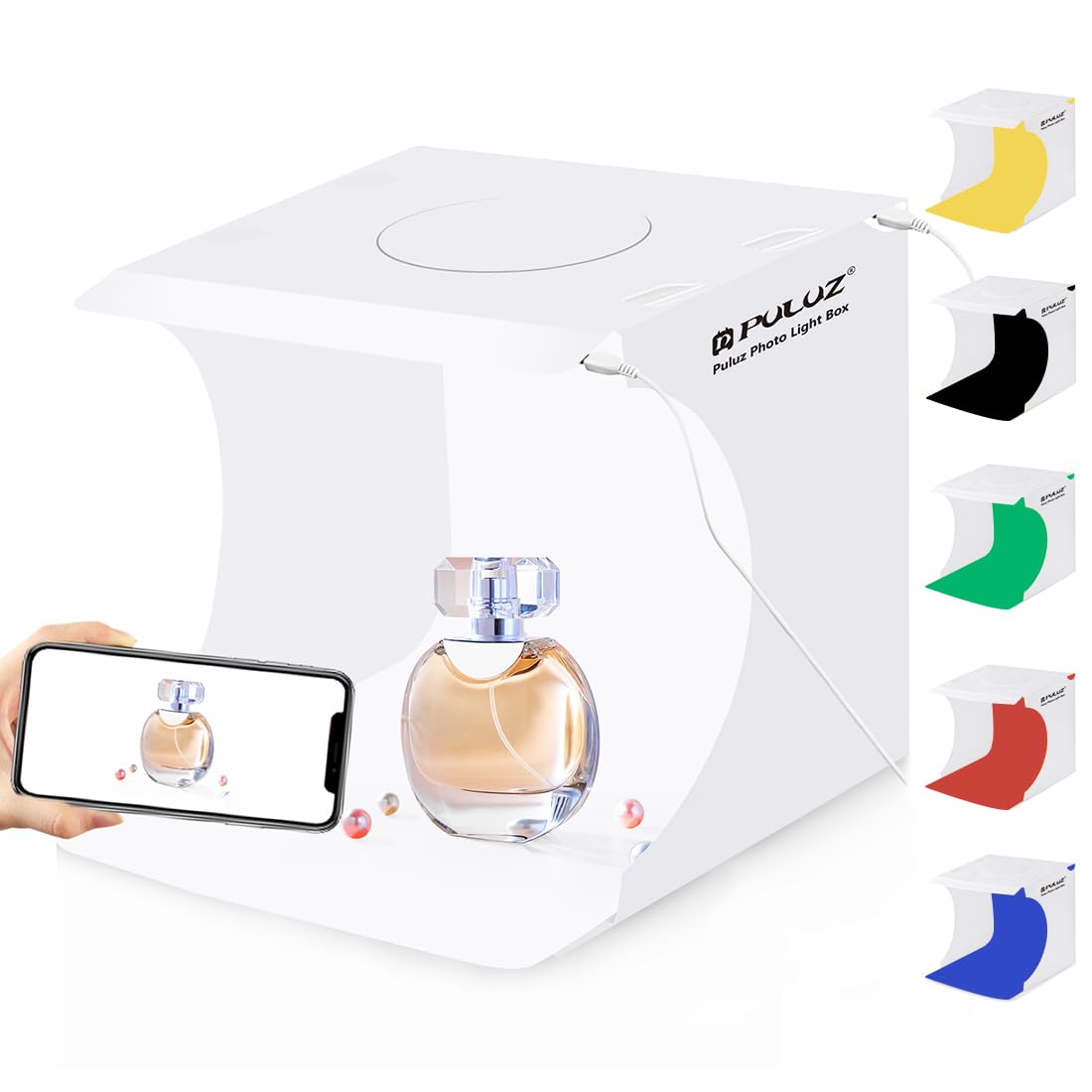 Photo Studio Box With Led Light, Puluz 20Cm Mini Portable Photography Lighting Tent Kit, White Foldable Shooting Softbox With 2X