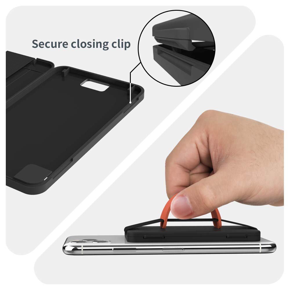 Sinjimoru Cell Phone Card Holder Wallet Case For Back Of Phone, Secure Silicone Phone Stand. Card Zip 2 Black