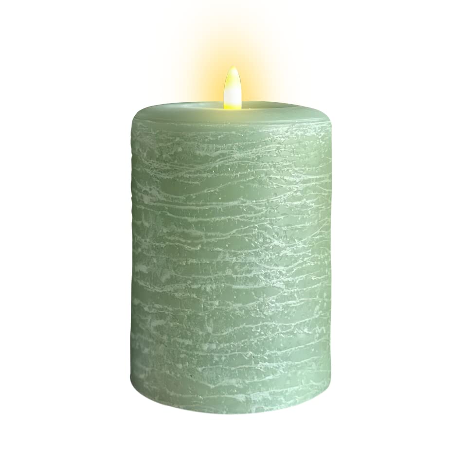 Lumipur Signature Natural Glow Flickering Flameless Led Wax Pillar Candle (3.5'' X 5'', Sage Green)