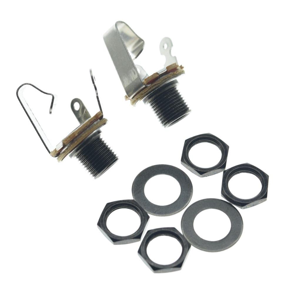 KAISH Black Nickel Premium 2-Pack Brass Material American Thread Audio 1/4 Female Guitar/Bass Output/Input Jack 6.35mm TS Mono P