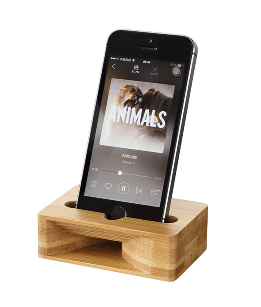 Unnfiko Wooden Sound Amplifier Stand Holder For Iphone, Natural Loudspeaker Mini Megaphone Cell Phone Stand (Square)