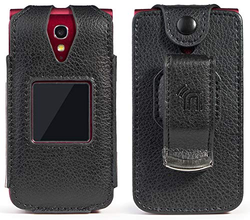 Case For Jitterbug Flip Phone, Nakedcellphone [Black Vegan Leather] Form Fit Cover With [Built In Screen Protection] And [Metal