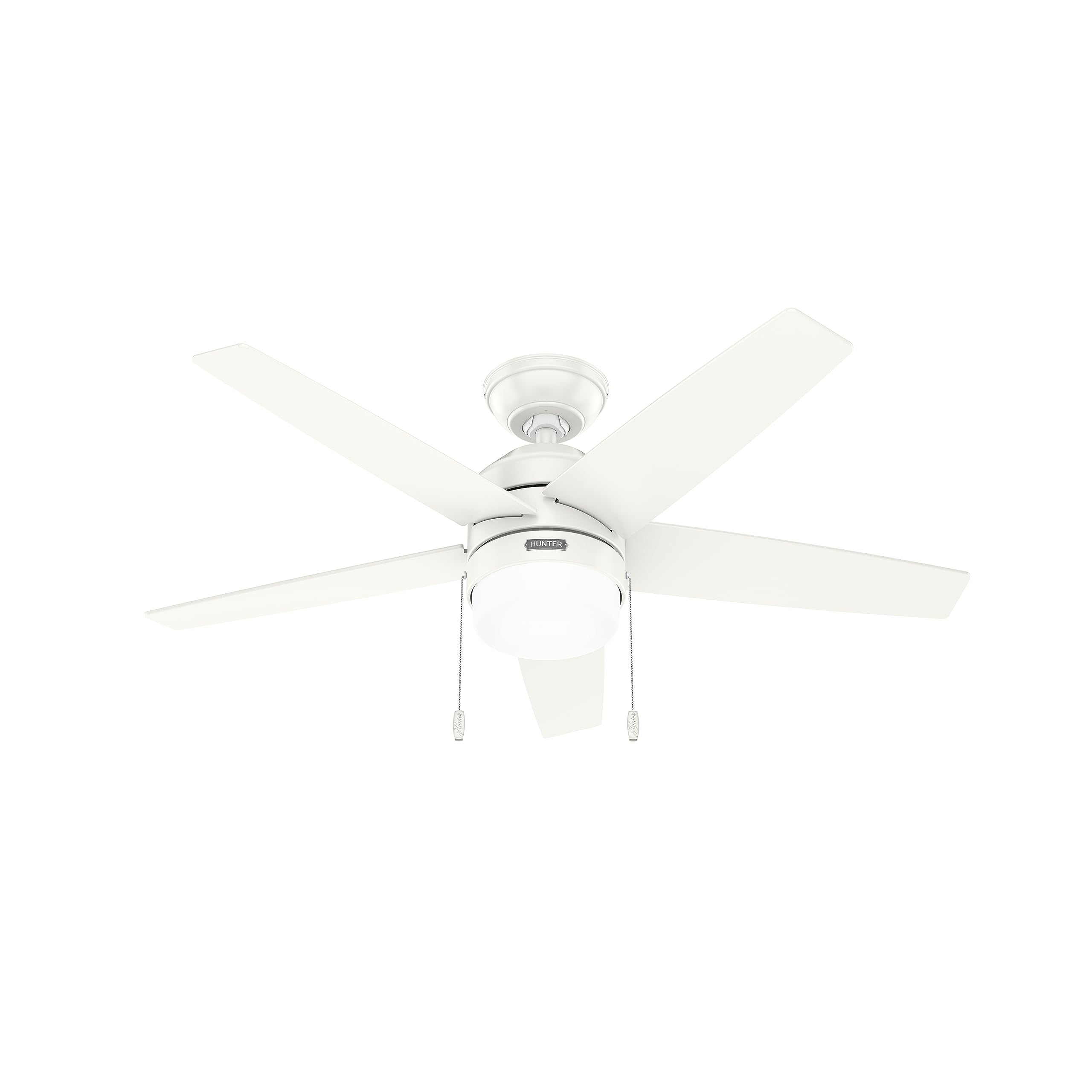 Hunter 44 inch Indoor Ceiling Fan with LED Light and Pull Chain - White Modern Ceiling Fan, Standard Mount, 5 Blades, For Bedroo