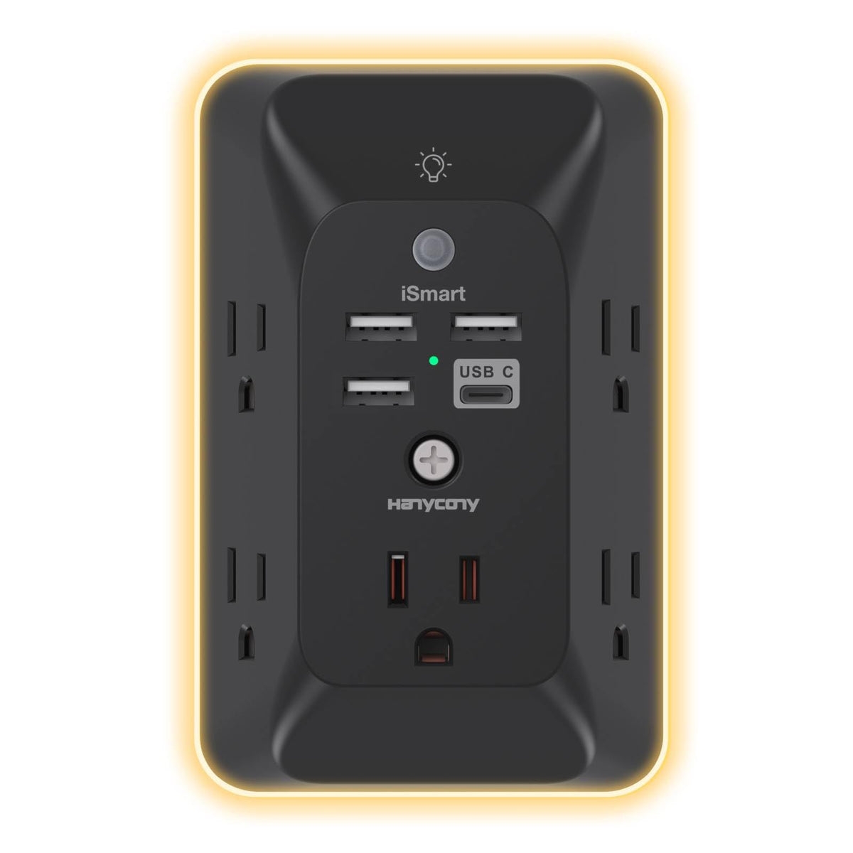 Black Outlet Extender With Night Light, Multi Plug Outlet, Usb Wall Charger Surge Protector 4 Usb Charging Port(1Usb C), Power S