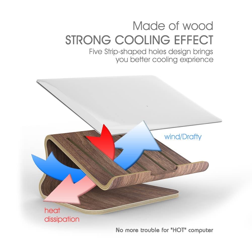 SAMDI Laptop Stand Wood, Wooden Cooling Computer Holder, Notebooks Desktop Mount for MacBook Air, Pro 13 15, iPad Pro 12.9, Dell XPS, Surface, Chromebook 11 to 17 (Walnut)
