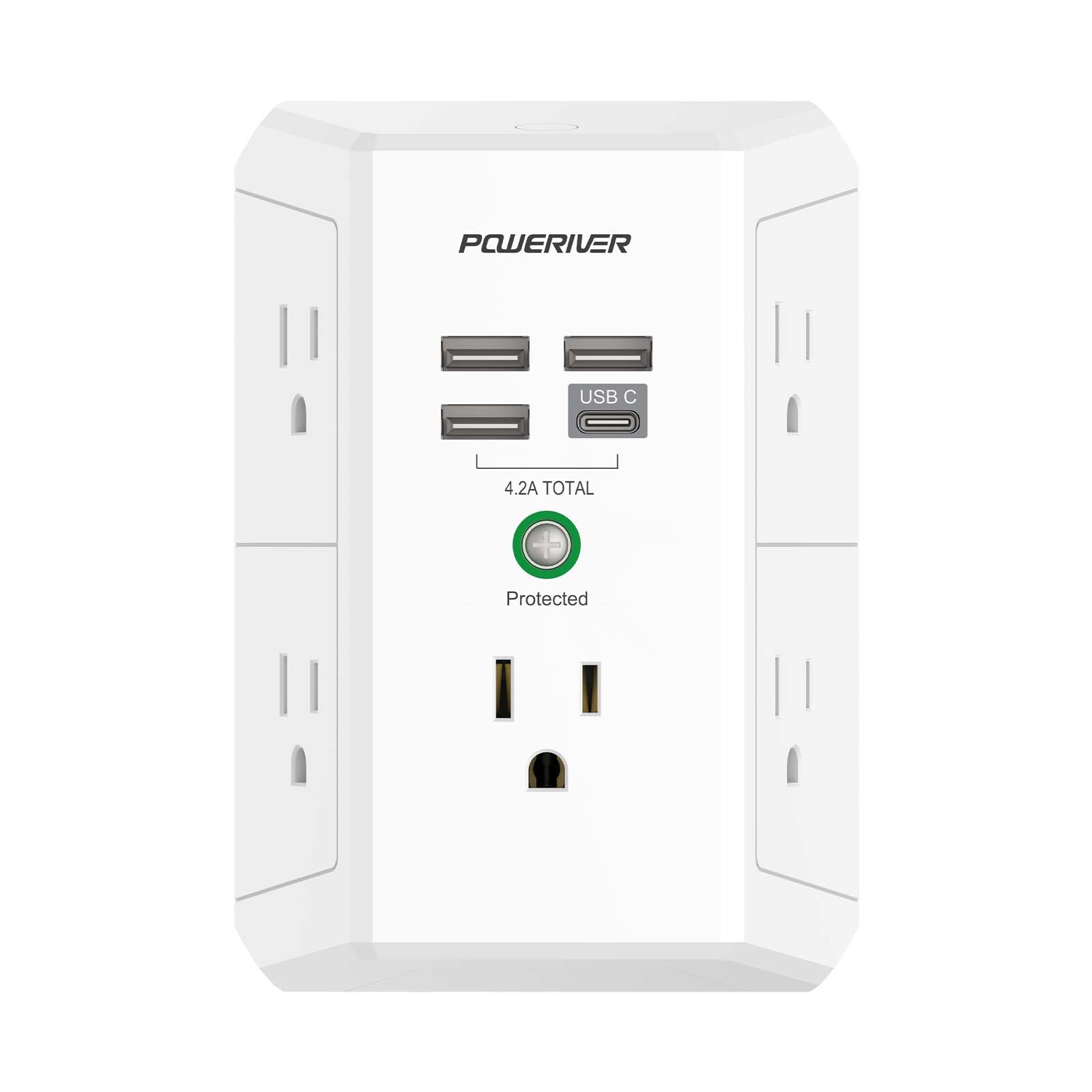 Surge Protector With 4 Usb Ports   Multi Outlet Extender For Home, School And Office   Etl Listed, White