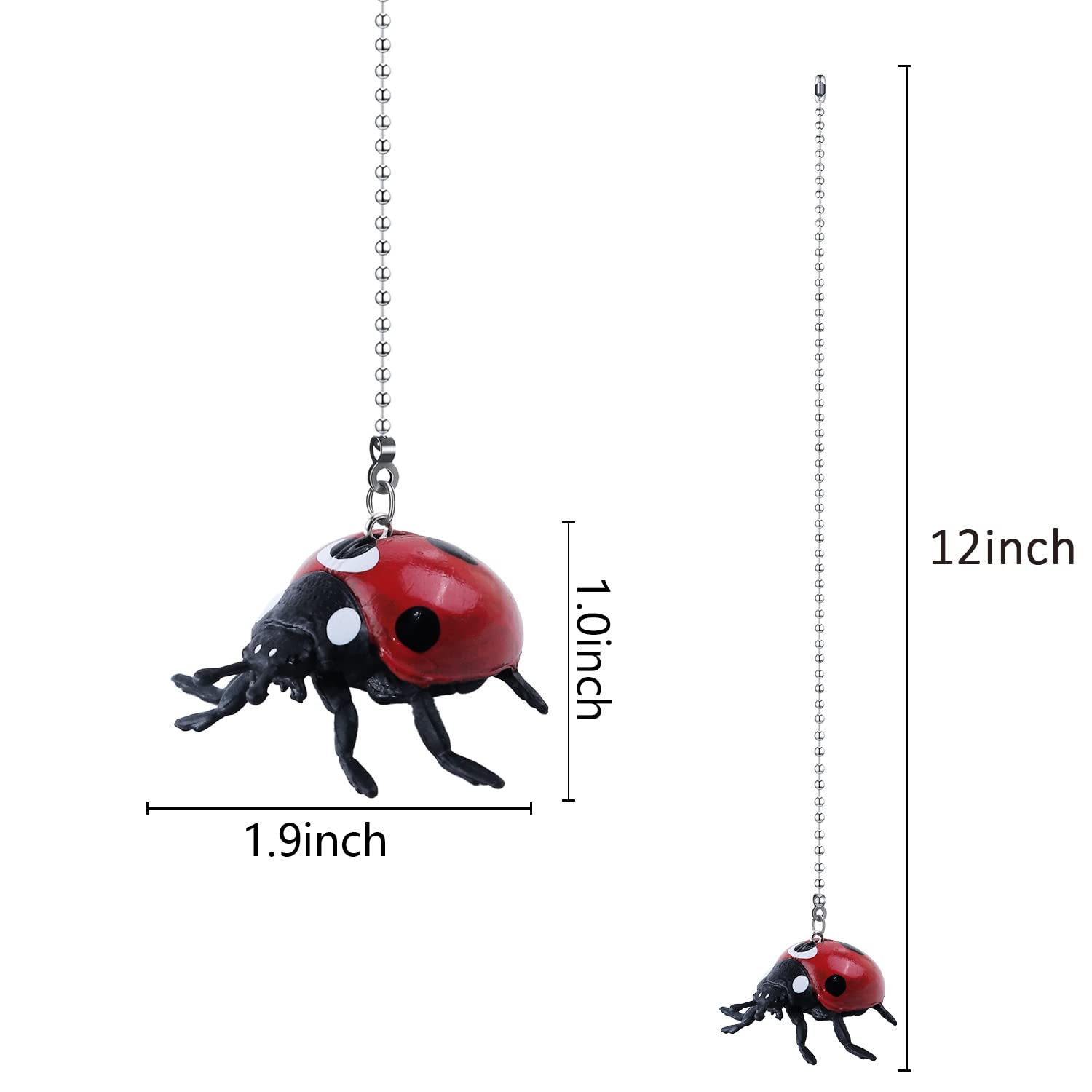 Dotlite Ladybug Ceiling Fan Pull Chain,12In Cute Insect Ladybird Fan String Pulls Charm Extension Decorative,3Mm Diameter Beaded