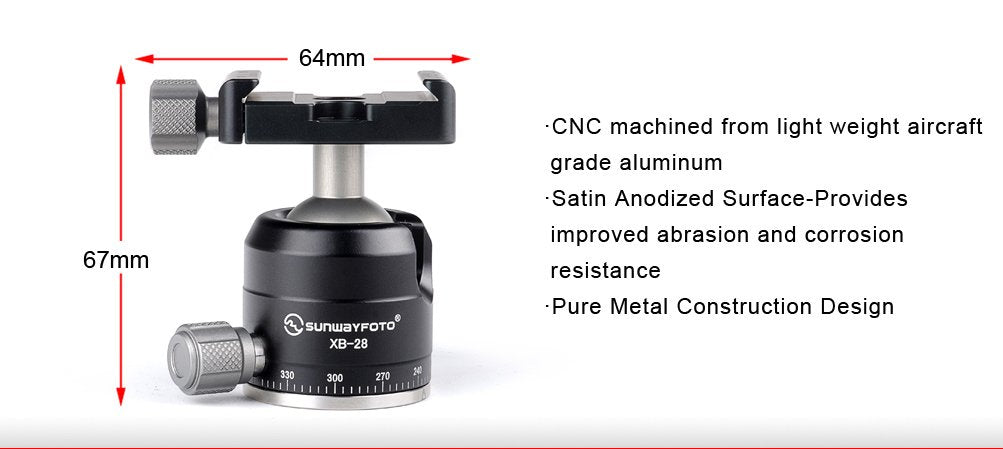 Sunwayfoto Xb-28 Low Profile Ball Head 28Mm Arca/Rrs Compatible Sunway