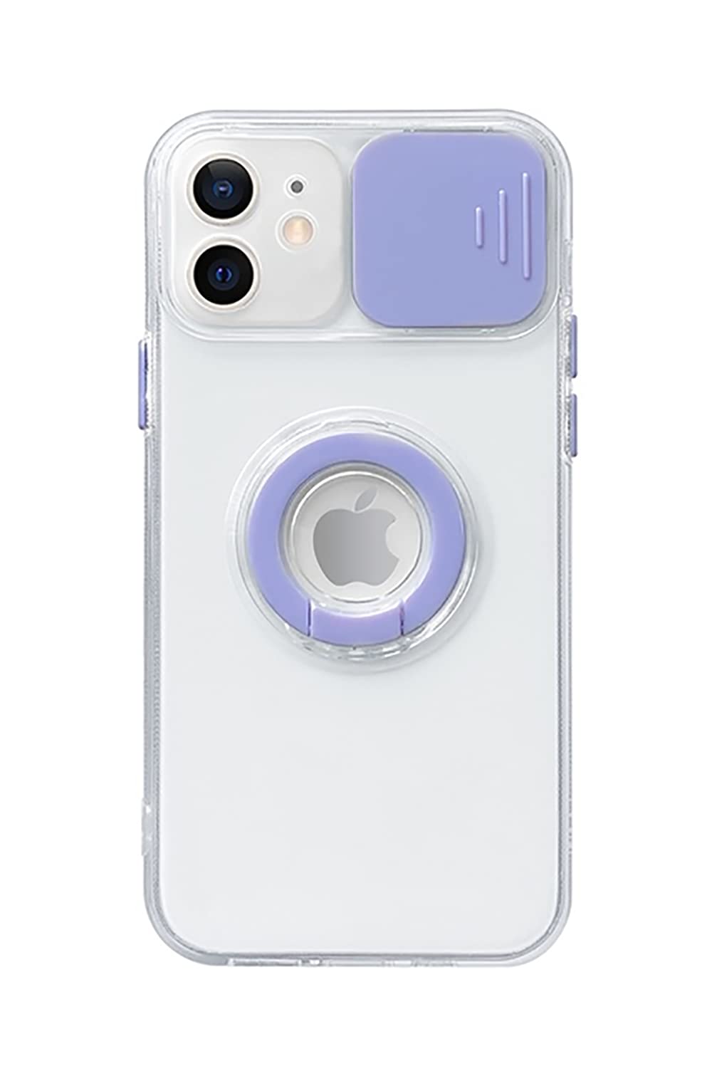 Caseative Candy Color Ring Holder Slide Lens Camera Cover Protection Clear Soft Compatible With Iphone Case (Purple,Iphone 13)