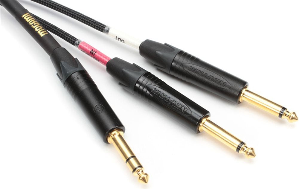 Mogami Gold Insert Ts 12 Insert Cable, 1/4'' Straight Trs Male Plug To Dual 1/4'' Straight Ts Male Plug Send/Receive Connectors,