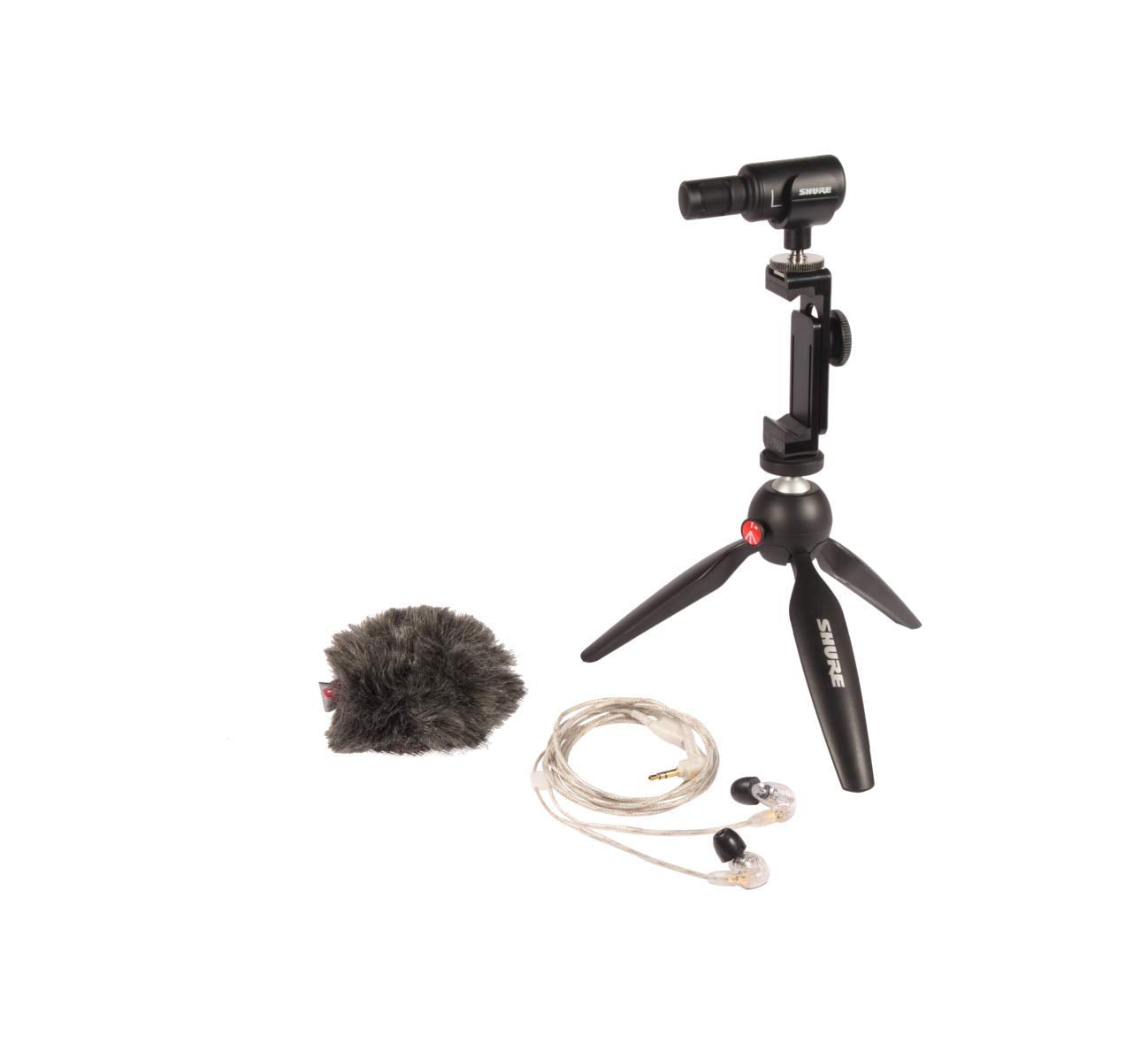 Shure Portable Videography Kit   Professional Recording Rig With Mv88+ Iphone Mic, Manfrotto Pixi Tripod, Phone Clamp, Mount, Am