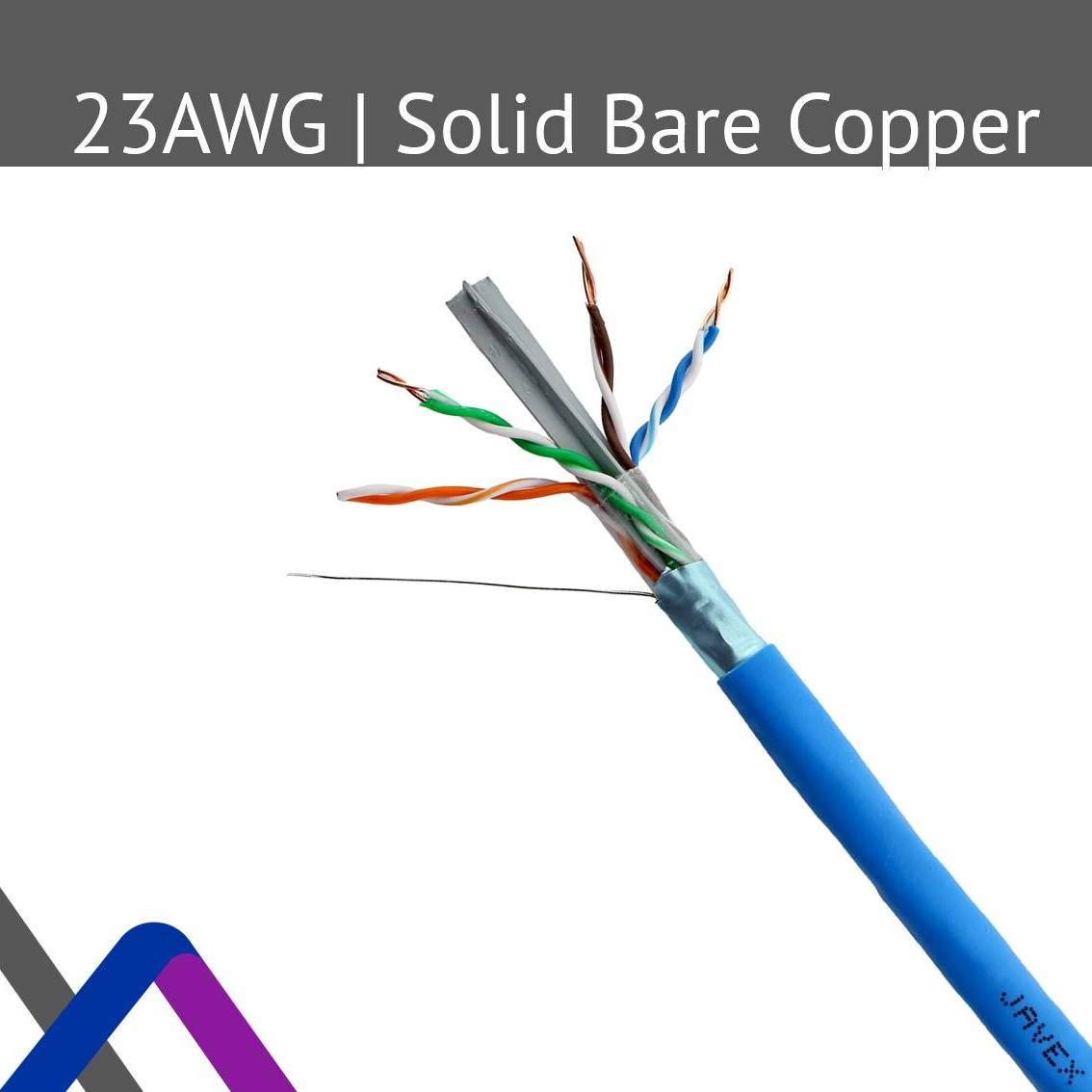Javex 23Awg Cat6 100% Shielded Ftp [Ul Cmr Riser, For Poe++, 1000Ft] Solid Bare Copper 400Mhz, Etl Listed, Ethernet Cable, Blue