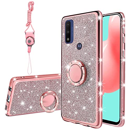 For Moto G Pure 2021 Case, Moto G Power 2022 Case, Girls Women Glitter Luxury Sparkles Cute Tpu Silicone Slim Phone Case With Ri