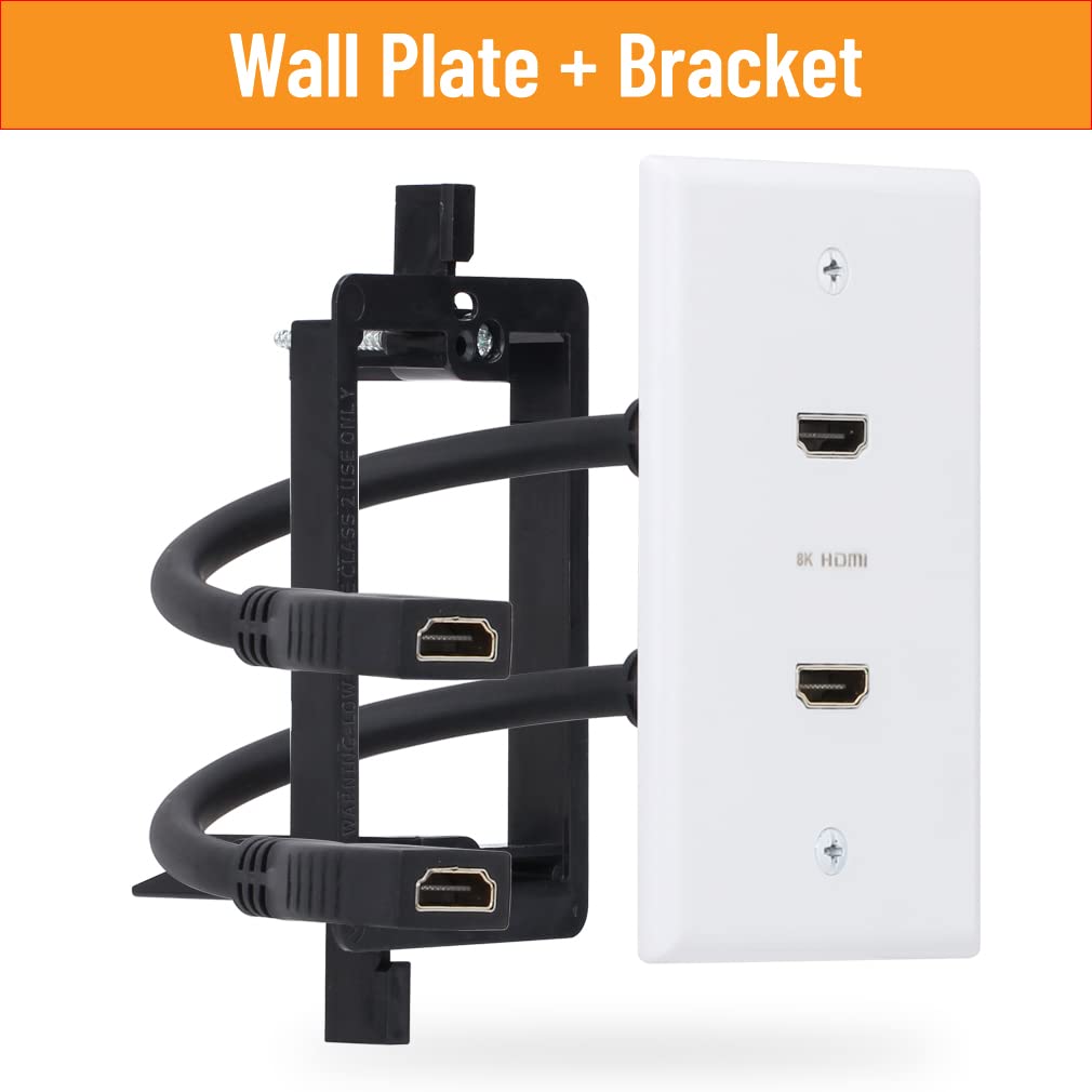 Yoemely 8K Hdmi Wall Plate In White, 2 Port, 2 Pack, Hdmi Outlet Wall Plate With Hdmi Wall Outlet Cable To Support 8K 60Hz And 4