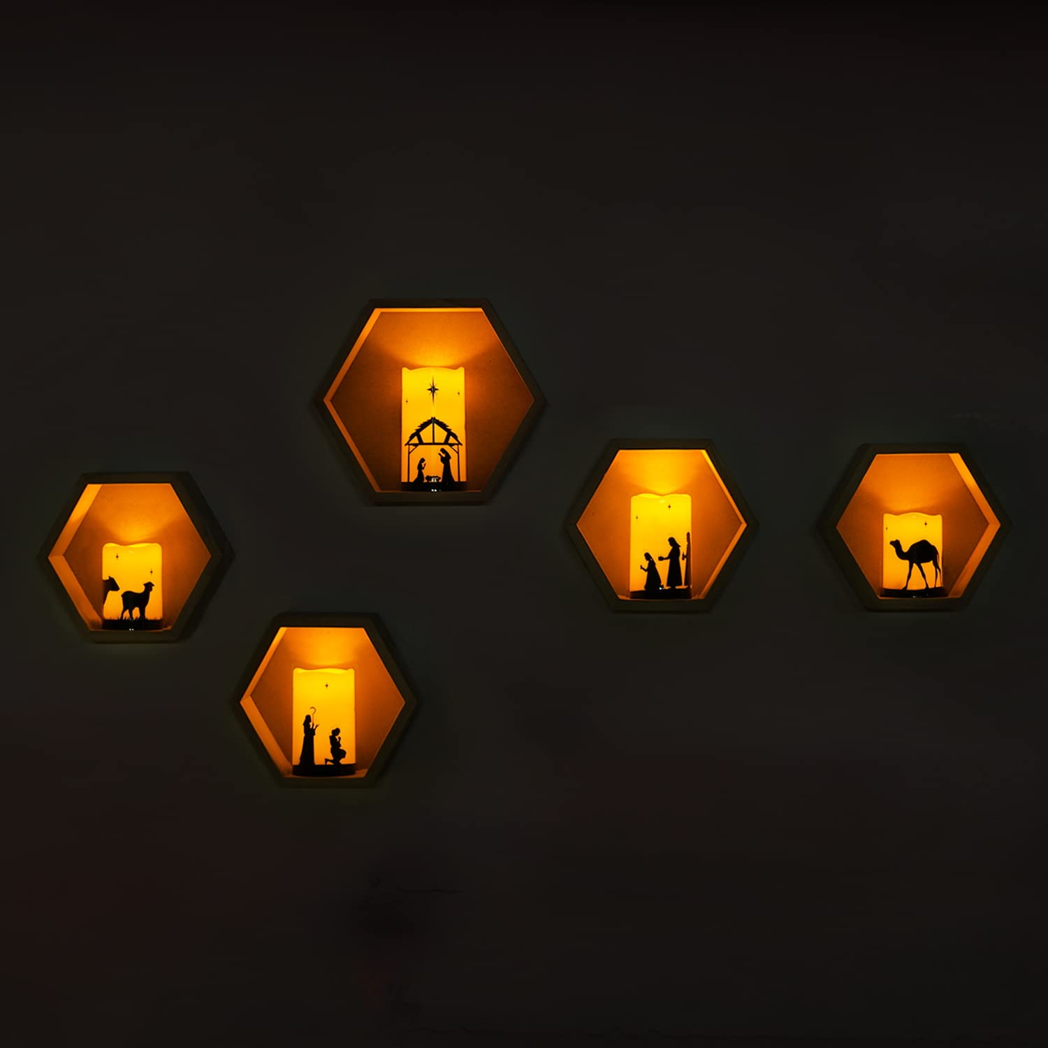 Homemory Flameless Christmas Nativity Scene Candles, Battery Operated Led Pillar Religion Candles, Nativity Sets Indoor Outdoor