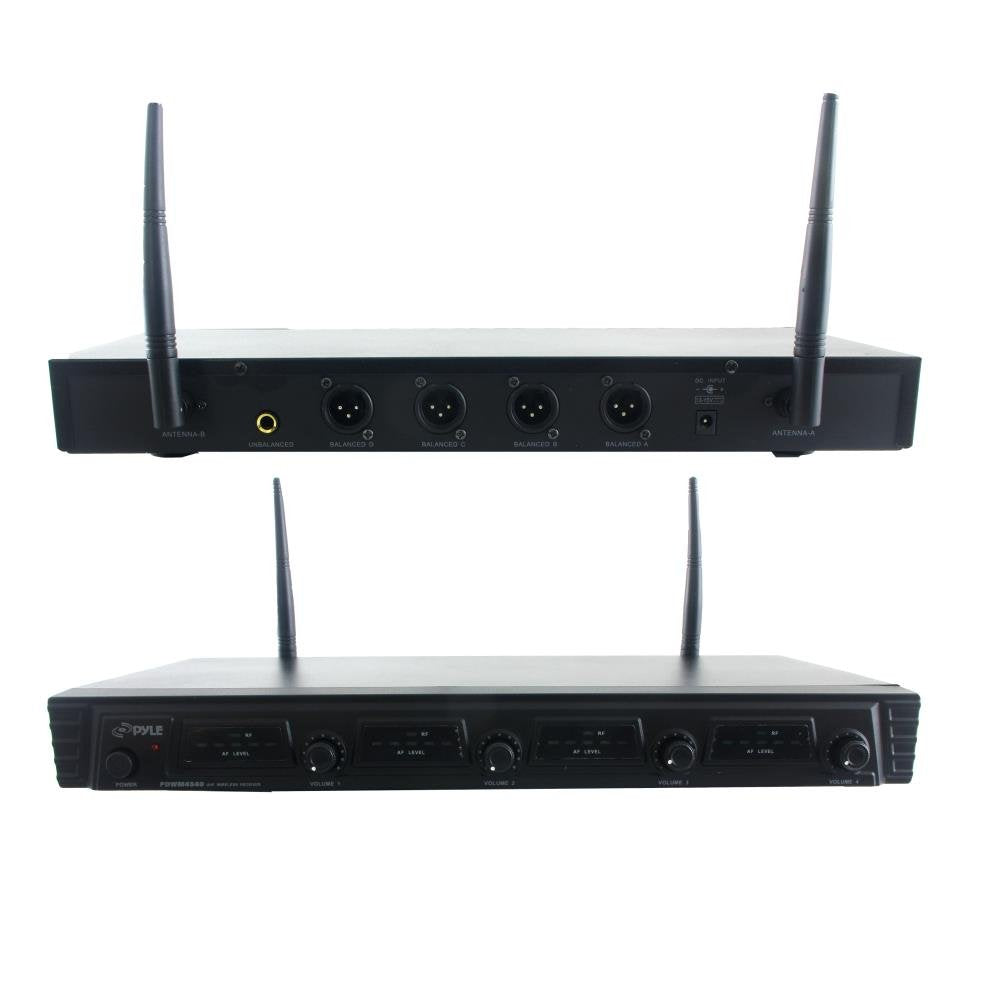 Pyle 4 Channel Wireless Microphone System   Portable Uhf Audio Mic Set With 2 Handheld, 2 Headset, 2 Lavalier Mics, 2 Transmitte