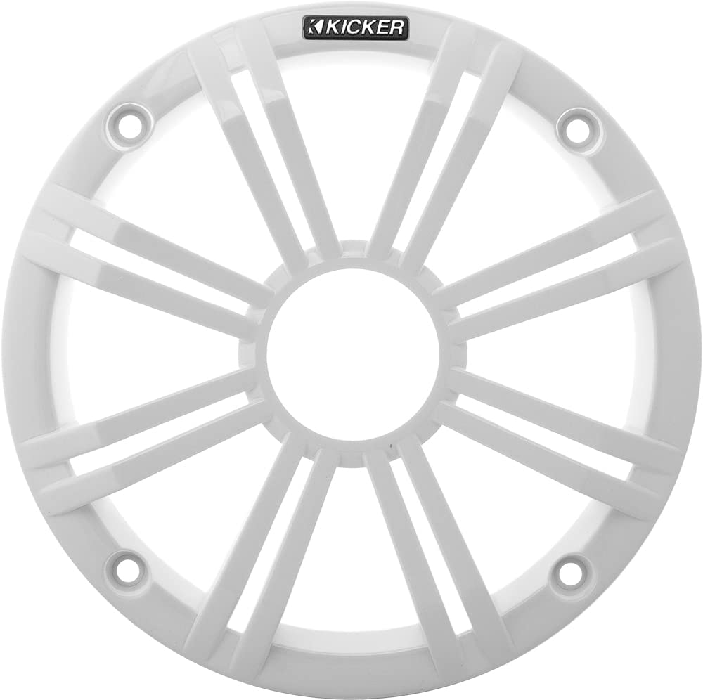 Kicker 8  Marine Speakers (2 Pairs) Oem Replacement Coaxial Speakers For Boat With White Grille And Led Lights 4-Ohm. Water And