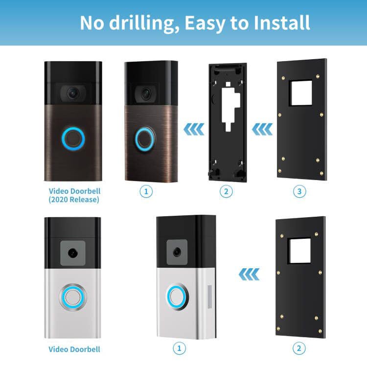 No Drill Video Doorbell Mount, Adhesive Door Bracket Compatible With Video Doorbell 1/2/ 3/3 Plus/ 4/ (2020 Release) Wireless, D