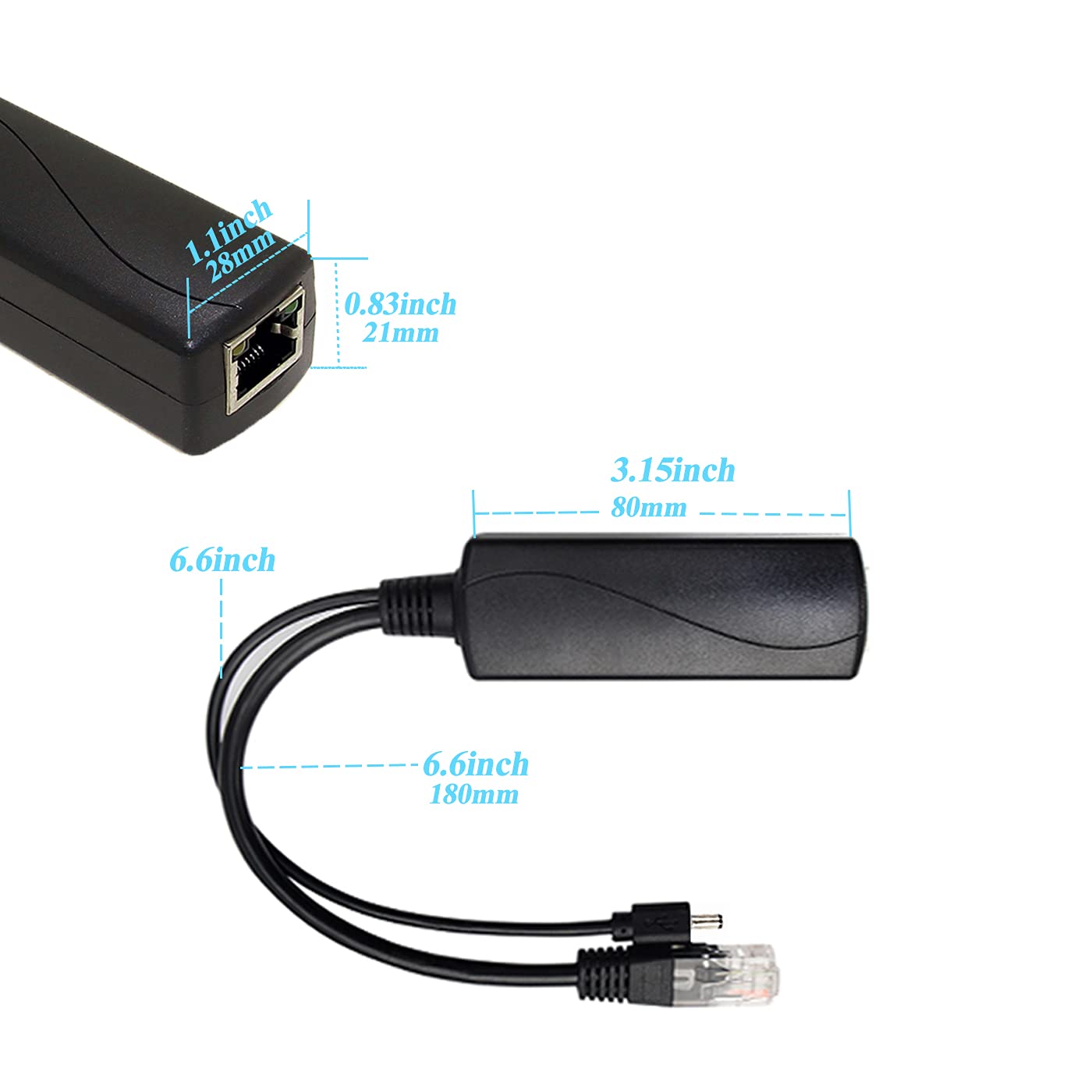 Revodata Gigabit Poe Splitter 12V/2A Dc5.5 * 2.5Mm Connector, 48V Poe To Dc 12V/2A Output, Compatible Dc 5.5 * 2.1 Mm, Ieee802.3