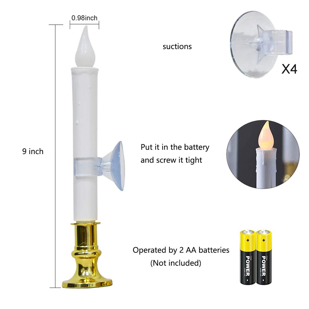 Goothy Christmas Window Candles Lights, Automatic Timer Led Flickering Candles Lights With Gold Base (6/18 Hour Timer), 9'' Led