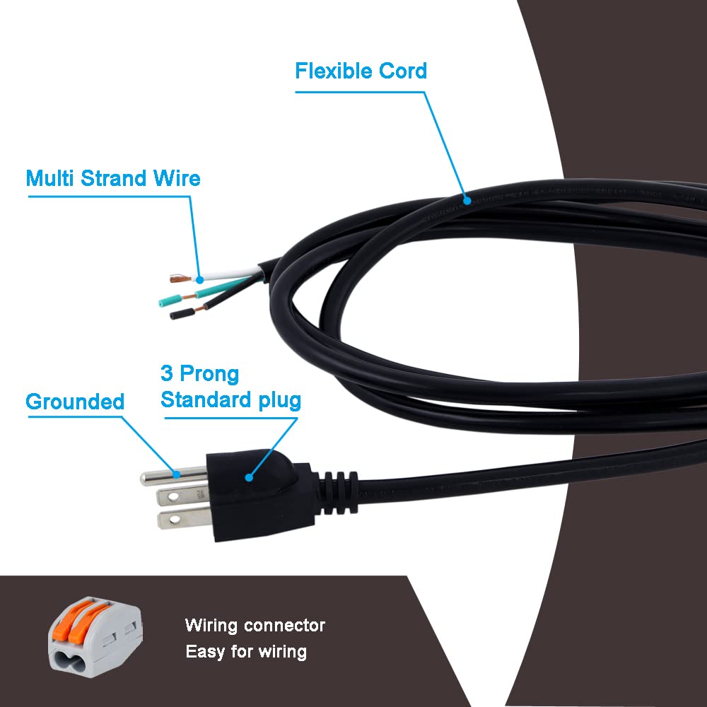 Power Cord Pigtail 3 Prong 18Awg Open Wiring End Heavy Duty Sjt Replacement Power Cord 6 Foot Cable Nema 5 15P Male Wall Plug, P
