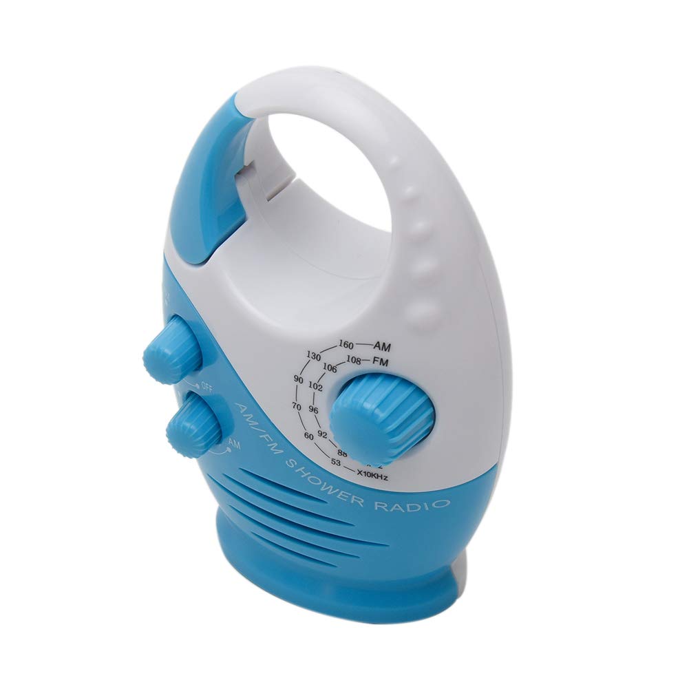 Uxely Shower Radio, Bathroom Radio Am Fm, Waterproof Hanging Shower Radio Adjustable Volume Built In Speaker(White Blue)