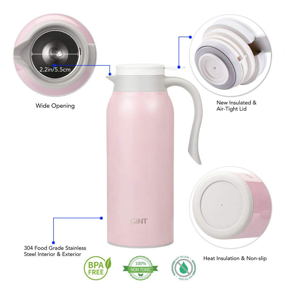 Gint 51 Oz Stainless Steel Thermal Coffee Carafe, Double Walled Vacuum Thermos, 12 Hour Heat Retention, 1.5 Liter Tea, Water, An