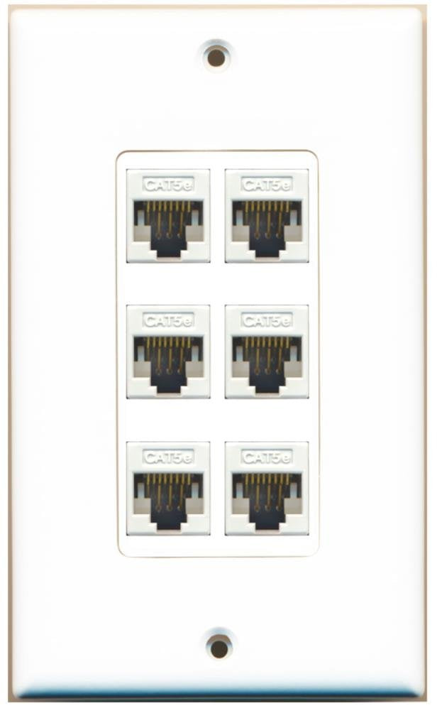 Riteav 1 Gang 6 Port Cat5E Wall Plate Oversized White