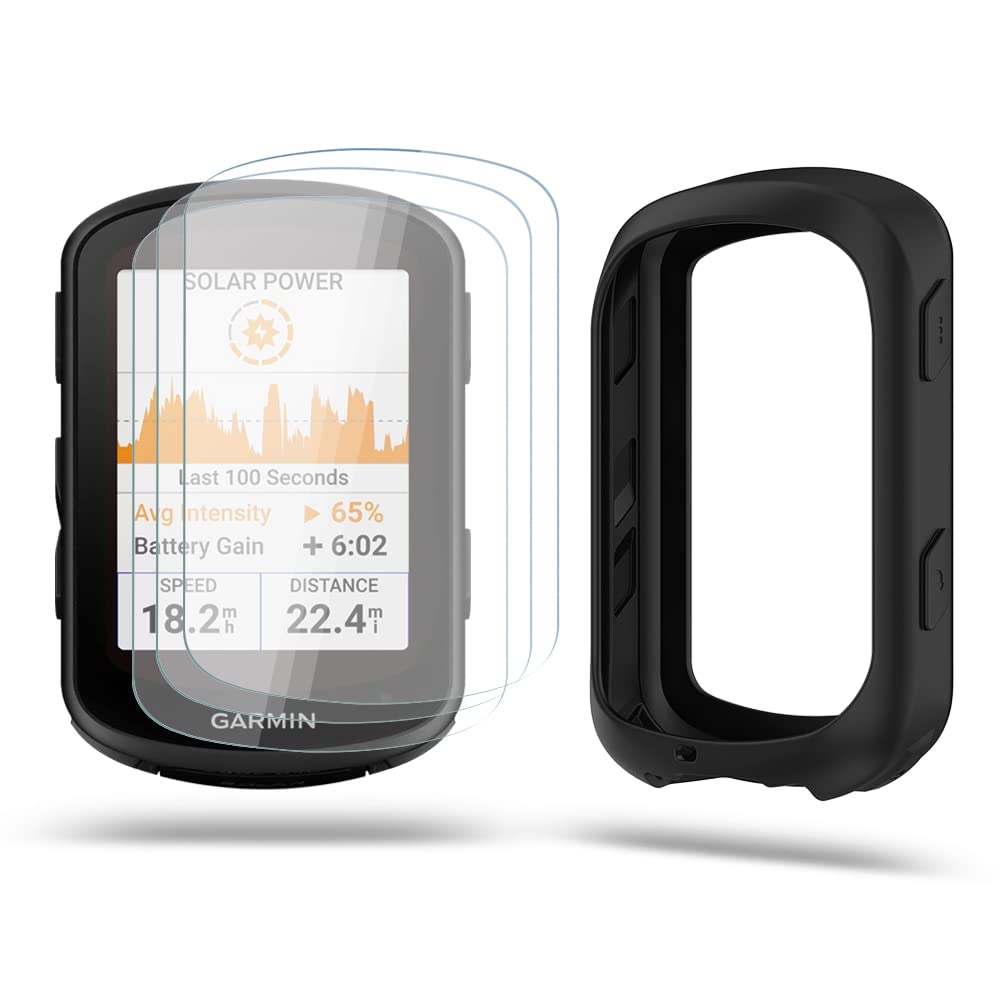 SHUAXI Screen Protector for Garmin Edge 840 Solar/Edge 540 GPS (3+1pack) and Silicone Case Cover,Tempered Glass Film Anti-Scratch High Definition Full Coverage