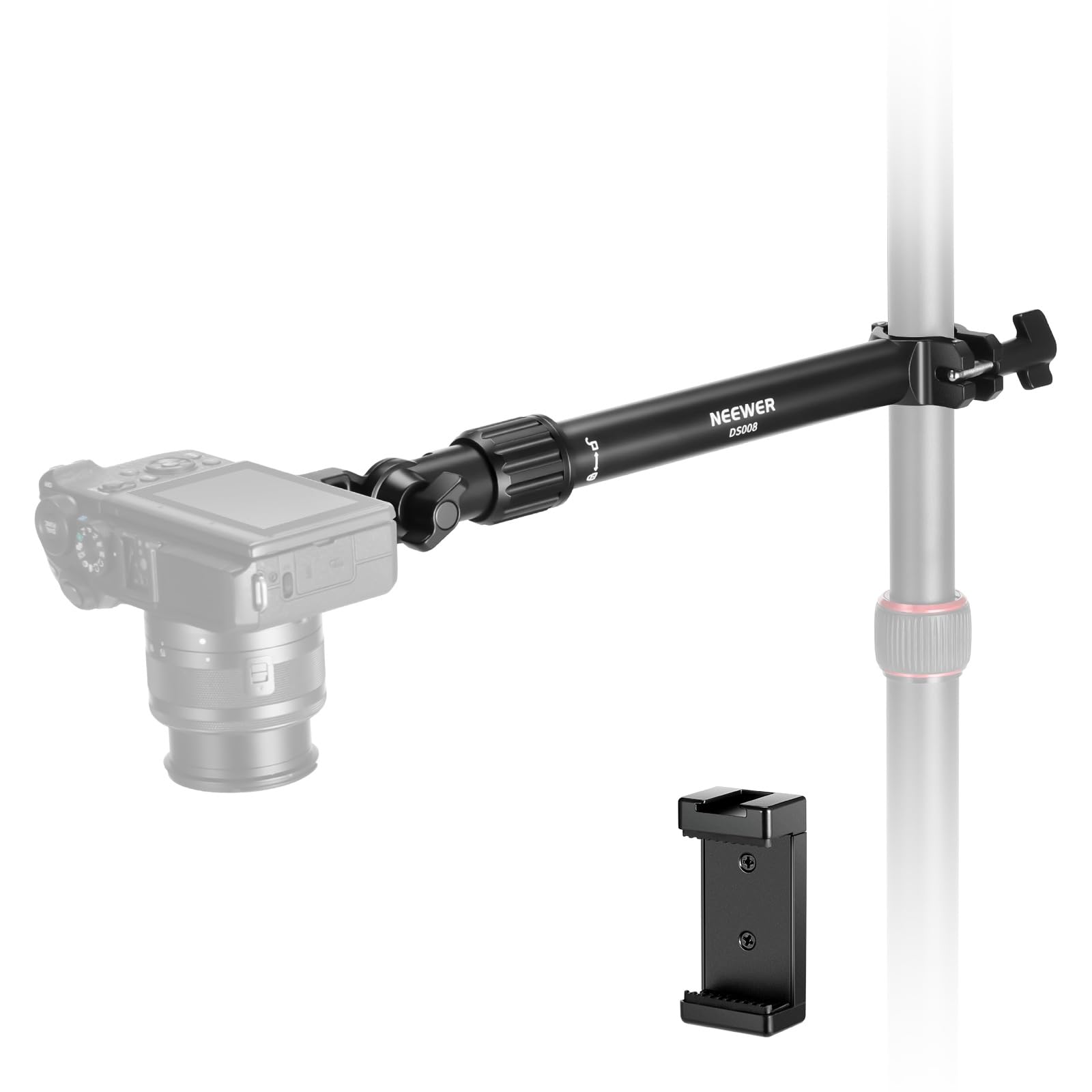 Neewer Overhead Camera Mount Arm With Phone Clip, 11''/28Cm 180&360 Holding Arm For Desk Stand, Fits 0.87'' 1.1'' Tube, 5.5Lb/2.