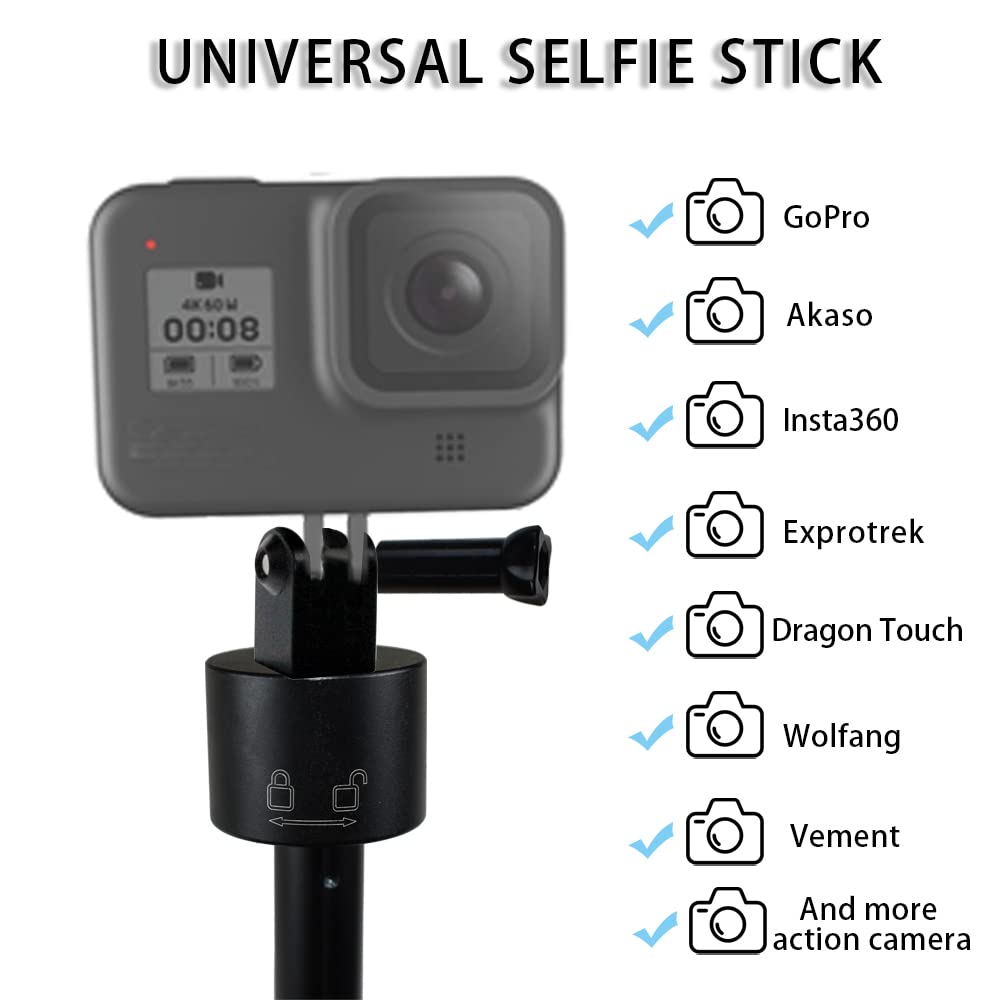 15 66.2 Inch Invisible Selfie Stick,1/4'' Extended Monopod Pole Compatible With Gopro Hero 13 12 11 10 9 8 7 Insta360 Akaso Ek70