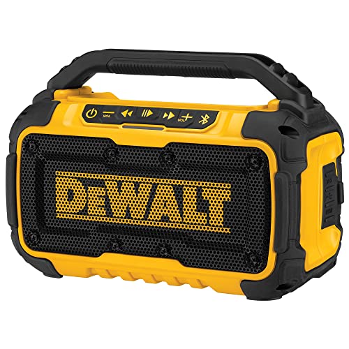 Dewalt 20V Max Bluetooth Speaker, 100 Ft Range, Durable For Jobsites, Phone Holder Included, Lasts 8 10 Hours With Single Charge