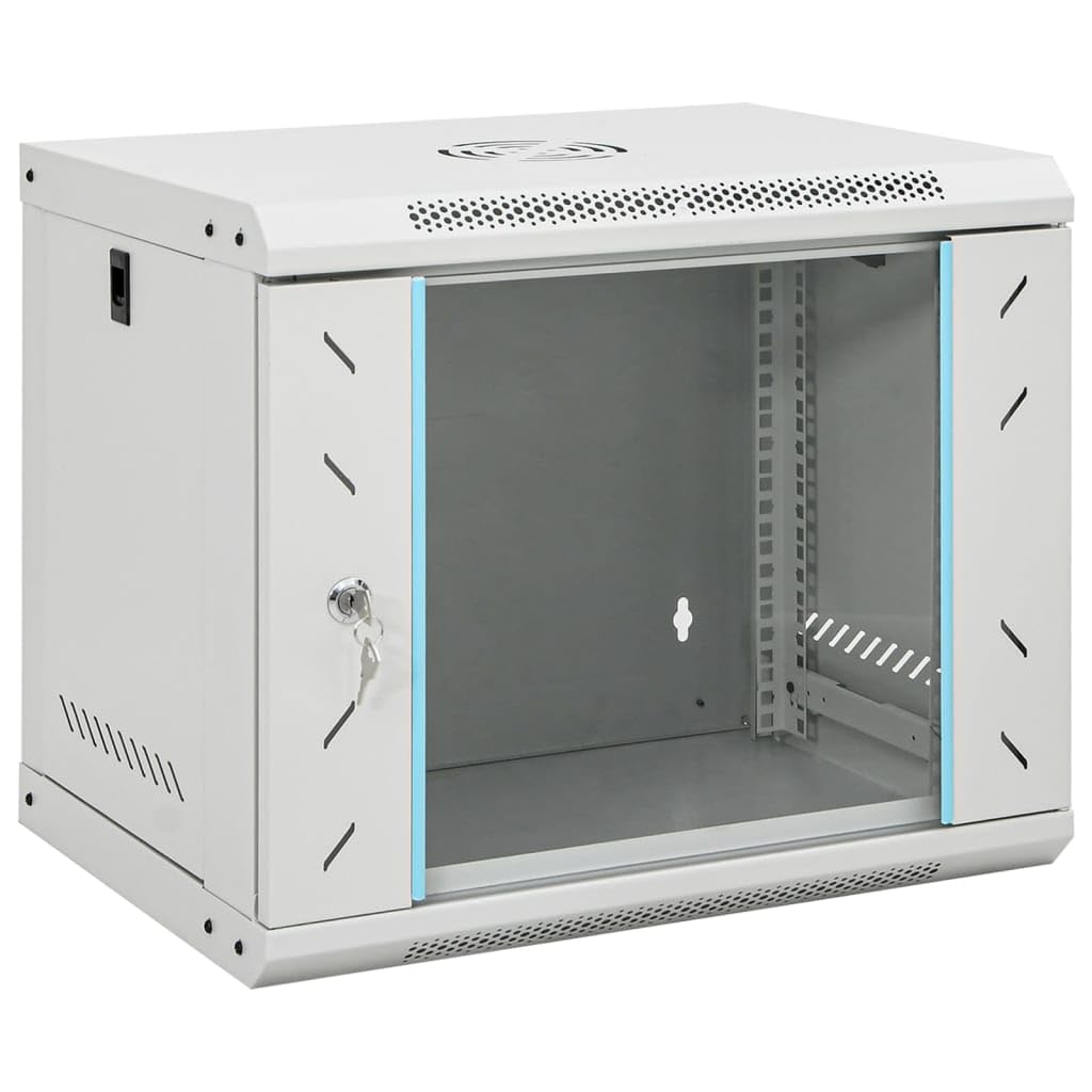 vidaXL 9U Wall Mounted Network Cabinet 19' IP20 20.9'x15.7'x17.7' Gray Cold-Rolled Steel Rack Enclosure for Server/Desktop Accessories