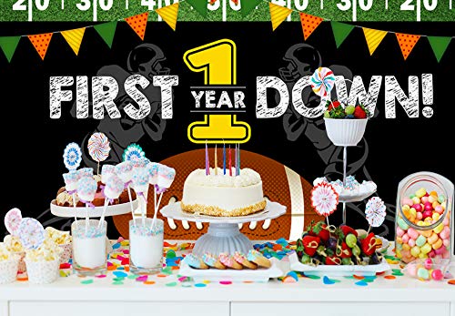 Ticuenicoa Football Themed 1St Birthday Backdrop Happy Birthday Party Decorations For Boy First Down Photography Background For First Birthday Party Newborn Birthday Banner Photo Booth Props 5X3Ft