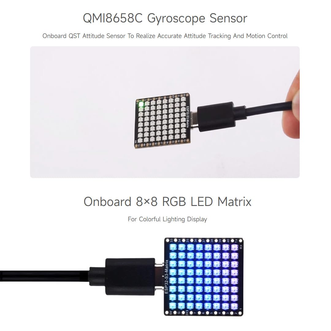 Waveshare Esp32 S3 Matrix Development Board, Onboard 8  8 Rgb Led Matrix And Qmi8658C Attitude Sensor, Supports Wi Fi And Blueto