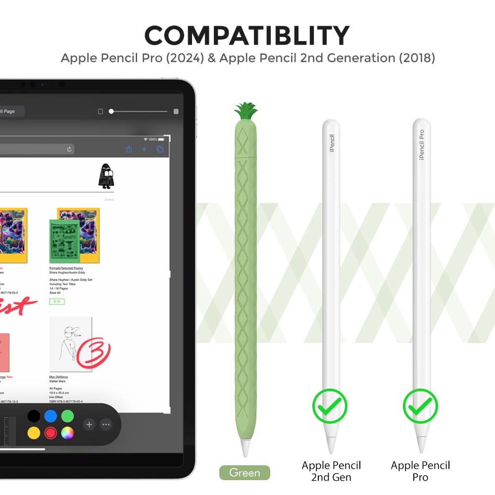 Ahastyle Cute Case Sleeve For Apple Pencil Pro & Apple Pencil 2Nd Gen, Silicone Soft Protective Cover Fruit Design Compatible Wi