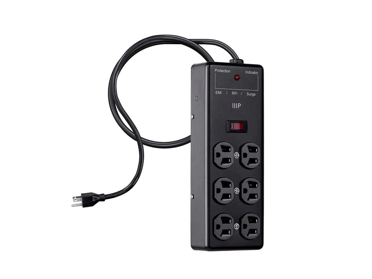 Monoprice Metal Surge Protector Heavy Duty Power Box   6 Outlet   Black With 6 Feet Cord/Cable, 540 Joules, Ul Certfied