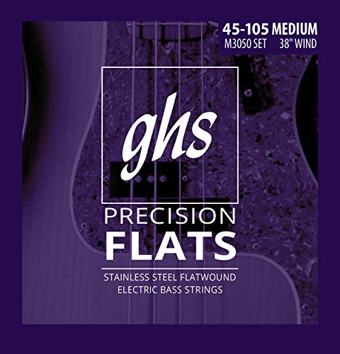 Ghs Strings M3050 4 String Precision Flatwound, Stainless Steel Flat Wound Bass Strings, Long Scale Plus (.045 .105)