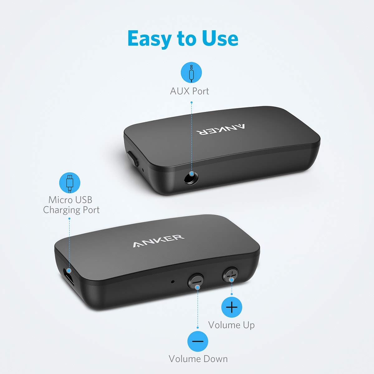 Anker SoundSync Bluetooth Receiver - Bluetooth 5.0, Dual Device, Handsfree Calls, 12-Hour Battery, Black, Small for Car & Home Audio
